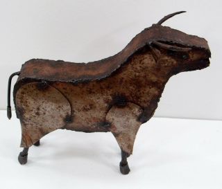 Vintage Metal Folk Art Bull Cow Figure Welded Sculpture Handmade Old
