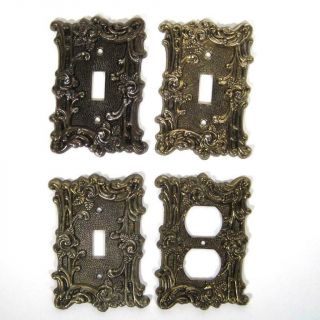 Vtg 1967 American Tack & Hardware Switch & Outlet Covers Ornate Antique Brass