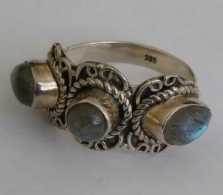 Blue Fire Labradorite Gemstone Sterling Silver 925 Pre - owned ring size 8 3