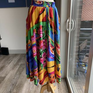 Vintage Carole Little Floral Colorful Art To Wear Side Slits Full Maxi Skirt M L