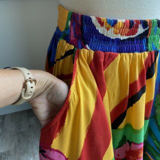 Vintage Carole Little Floral Colorful Art to Wear Side Slits Full Maxi Skirt M L 2