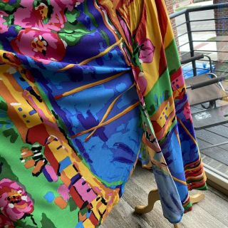 Vintage Carole Little Floral Colorful Art to Wear Side Slits Full Maxi Skirt M L 3