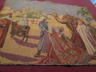 Vtg Antique European Camel Middle Eastern Desert Marketplace Tapestry 33 " X 26