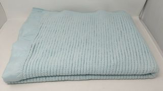 Sears Thermal Waffle Acrylic Weave Blanket Satin Trim Blue Twin 84 " X 62 " Vtg