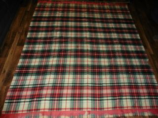 Vintage Lady Seymour Wool Thermal Blanket Satin Trim Bedding Plaid Red 88x74