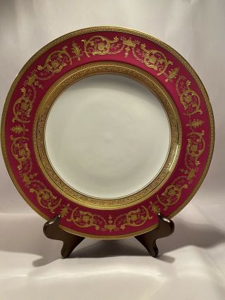 Antique Haviland Limoges Porcelain Dinner Cabinet Plate Red & Gold Encrusted