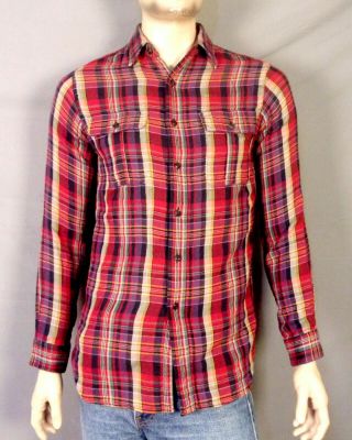 Vintage 90s Polo Ralph Lauren Dark Red Plaid Flannel Work Shirt Lined Sz S
