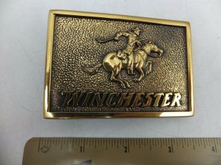Vintage Bts Winchester Gun Rifle Cowboy Horse Rider Hunting Brass Belt Buckle