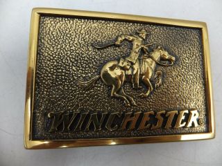 Vintage BTS Winchester Gun Rifle Cowboy Horse Rider Hunting Brass Belt Buckle 2