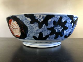 Large 19th C Japanese Imari Porcelain Punch Bowl Painted Flower Cloud Art