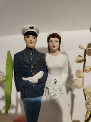 VTG 1950 Pfeil Holing Wedding Cake Topper Chalkware Marine Military Groom Bride 2