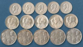 Greece 15 Silver Coins Extra Fine (30 Dr.  1963,  1964,  20 Dr.  1960) X 5.  Only $199