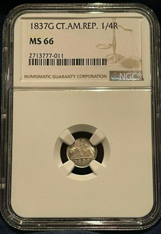 1837g Central American Republic 1/4r Ms66 Ngc