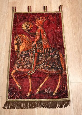 Rare Vintage Tapestry King On Horse Wall Hanging Rug Decorative 37 X 22