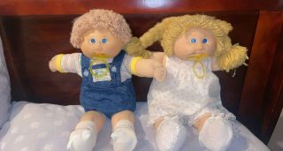 Vtg Coleco Cabbage Patch Kids Twins Boy Girl Twins Blue Eyes Signed 1985