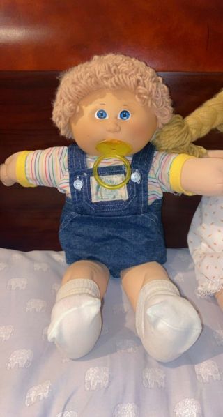 Vtg COLECO Cabbage Patch Kids Twins Boy Girl Twins Blue Eyes SIGNED 1985 2