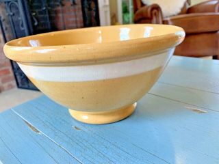 Early Antique Yellow Ware Bowl White Banded Striped Usa 8 1/2 "