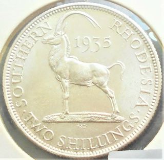Rare.  925 Silver 1935 Southern Rhodesia 2 Shillings Km 4 Sable Antelope Bu Wb1
