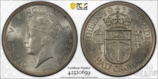 1937 Southern Rhodesia 1/2 Cr Half Crown Pcgs Ms63 Silver Coin 21854