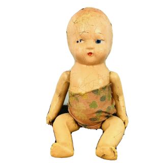 Vintage Creepy Doll Composition Cloth Baby Boy Possibly Haunted Halloween 10¨
