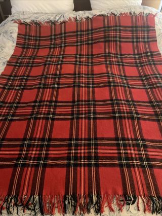 Vintage The Royal Scot Rug Merino Wool Throw Blanket Red Blue Plaid 60 X 50 Flaw