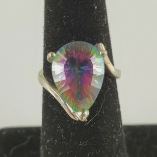 Vintage Sterling Silver Ornate Setting Mystic Topaz Solitaire Ring Sz 5 1/2