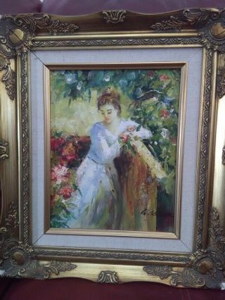 Vintage Oil On Canvas Painting Of A Young Lady Signed & Framed 10”x8”