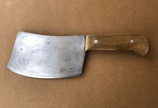 Vintage 5 1/2 " Carbon Steel Meat Cleaver W/ Classic Wooden Handle