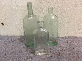 Three Antique Embossed Bottles - Burnham’s Beef - Lydia Pinkham - Prescott