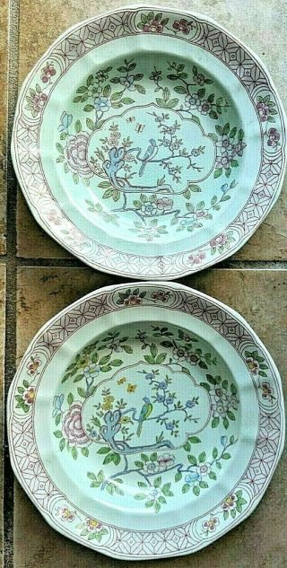 Antique Adams Calyx Ware Singapore Bird 2 Rimmed Soup Bowls Red Back Stamp 2744