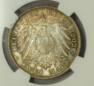 Germany 2 Mark 1902 Baden Ngc Ms65 Golden Jubilee Awesome Colour