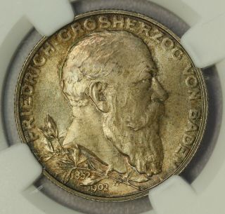 GERMANY 2 MARK 1902 BADEN NGC MS65 GOLDEN JUBILEE AWESOME COLOUR 2