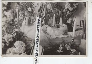 1932 Open Coffin Little Boy / Girl Post Mortem Antique Photo Europe