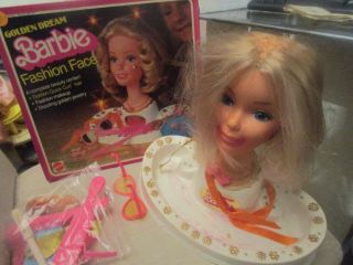 Vintage Mattel Golden Dream Barbie Fashion Face 1980 & Accessories