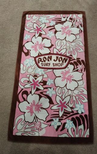 Ron Jon Surf Shop Beach Towel Pink Brown Floral Flowers 30 X 60 Euc Large Size