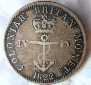 1822 British West Indies 1/4 Dollar - Very Rare Coin - - Hv43