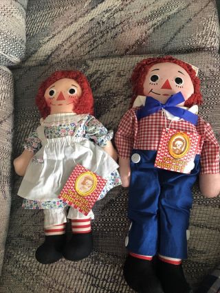 Vintage 1970s Knickerbocker Raggedy Ann And Andy Plush Dolls W/tags