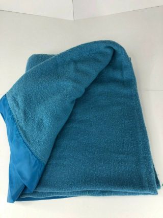 Vintage Wool Satin Trim Blanket 65 x 76 Blue 2