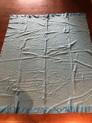 Vintage Wool Satin Trim Blanket 65 x 76 Blue 3