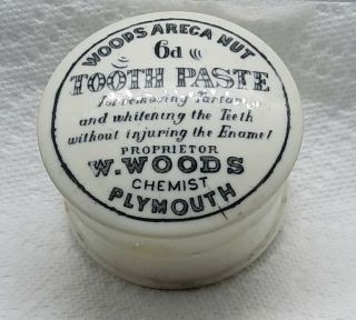 Antique W.  Woods Areca Nut Tooth Paste Jar Ironstone Advertising English