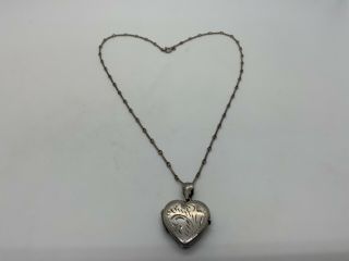 Antique/ Vintage Sterling Silver 925 Etched Heart Locket On Unique 925 Chain