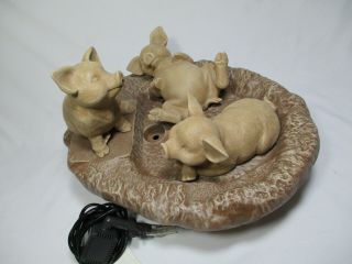 Vintage Terra Cotta Creations 3 Pigs Water Fountain With Pump 16 " X11 "
