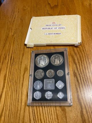 1976 India - Official Proof Set (9) W/ Silver Bombay