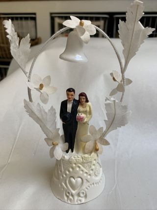 Vintage 1947 Chalkware Bride And Groom Cake Topper 6 " Tall 4f