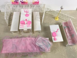 Vintage 1992 Mattel Barbie Fold And Fun House Accessories Furniture Bed Table….