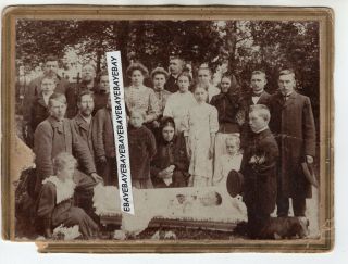 1800/ Early 1900 Open Coffin Boy Post Mortem Family Antique Photo On Cardboard