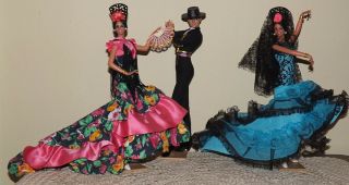Vintage 3 Marin Chiclana 13 " Spanish Flamenco Dancer Dolls Figures Spain Lace
