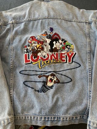 Vintage (90s) Looney Tunes Toons Bugs Bunny Taz Embroidered Denim Jean Jacket Xl
