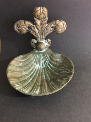 Vintage Solid Brass Soap Dish Wall Mount - Shell Design - Made In Japan