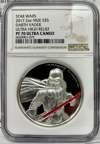 2017 Niue Star Wars Darth Vader Proof Uhr 2 Oz.  999 Silver Coin - Ngc Pf 70 Ucam